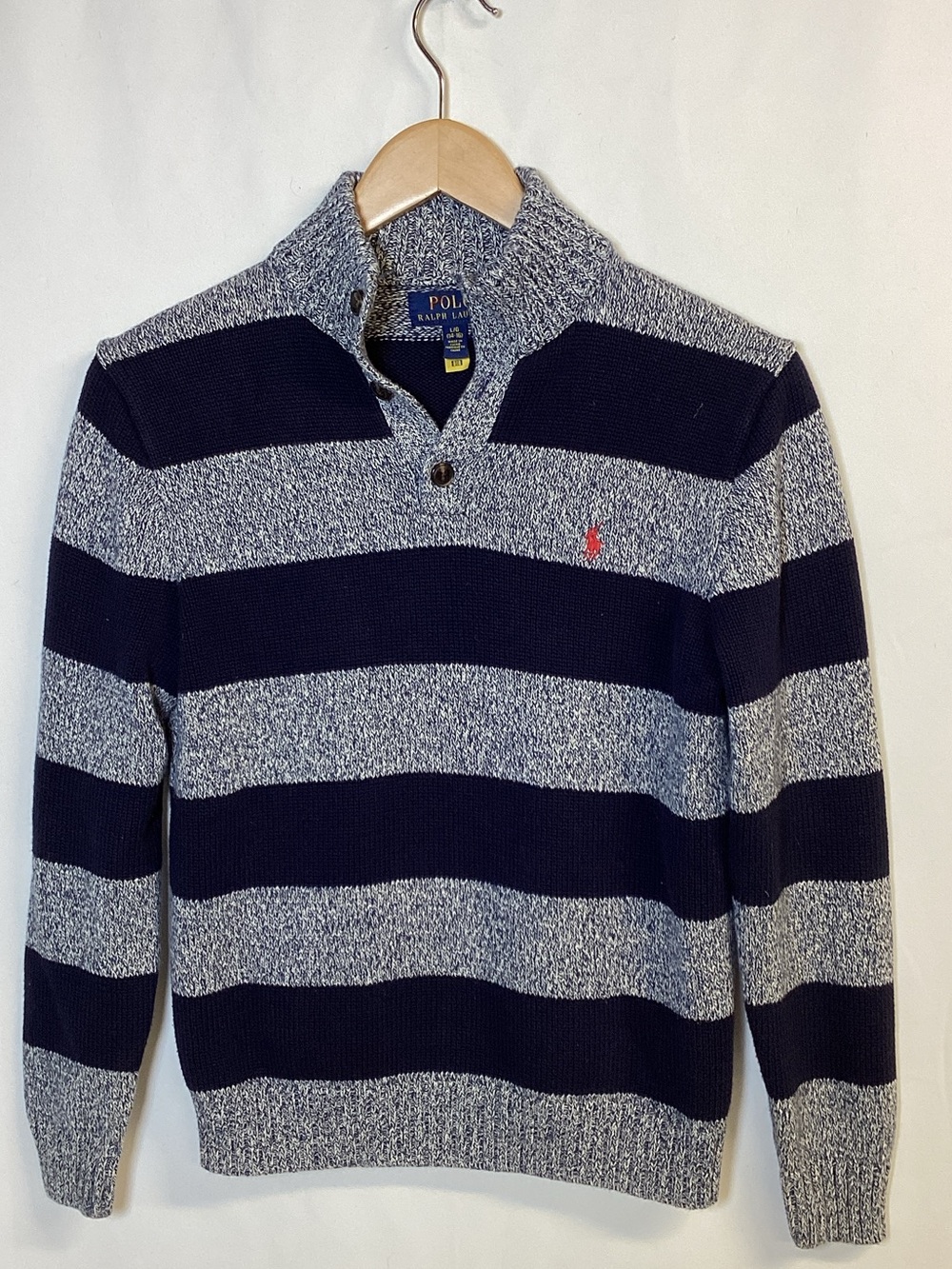 Boy’s POLO RALPH LAUREN Blue Stripe Heavy Cotton Sweater Size L 14-16